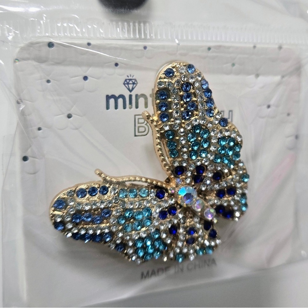Blue, Mint Colorful Crystal Butterfly Brooch